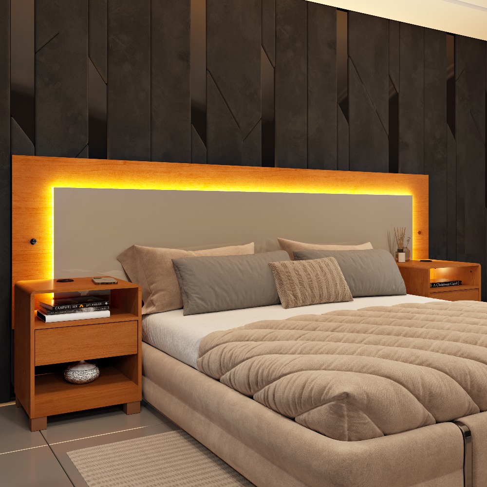 Dormitório Painel Box Casal Com Led Espanha