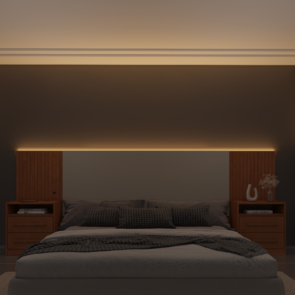 Dormitório Cabeceira box casal ripada com Led e Usb Barcelona